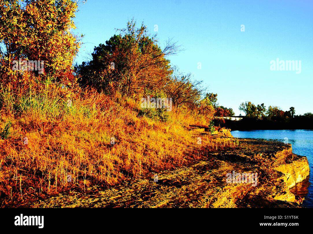 Belle Pointe, in Fort Smith, Arkansas on the Arkansas River was the last stopping point on the Trail of Tears and the last outpost before travelers reached Indian Territory in the Oklahoma territory. - Smartphone Captured Stock Image
