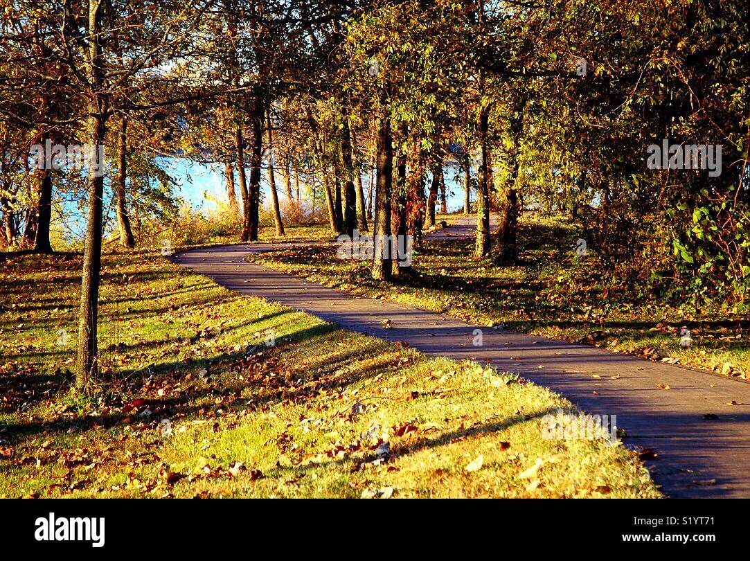 A pathway leading from the second Fort Smith to Belle Point and the First Fort Smith. The area played a significant role in the development of the American west, as popularized in novels and movies. - Smartphone Captured Stock Image