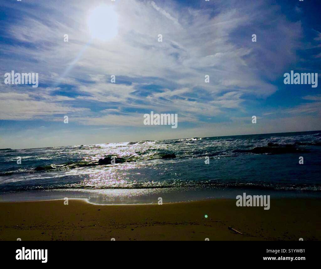 Sun over mediterranean sea, Egypt, Alexandria, abu Qir beach. - Smartphone Captured Stock Image