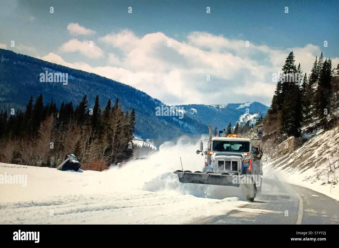Snow clearing in Kananaskis Country - Smartphone Captured Stock Image