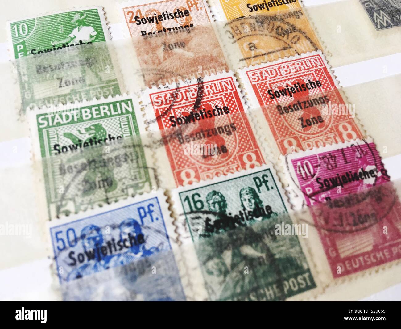 Postal Stamps from the soviet occupation zone in Berlin - Smartphone Captured Stock Image