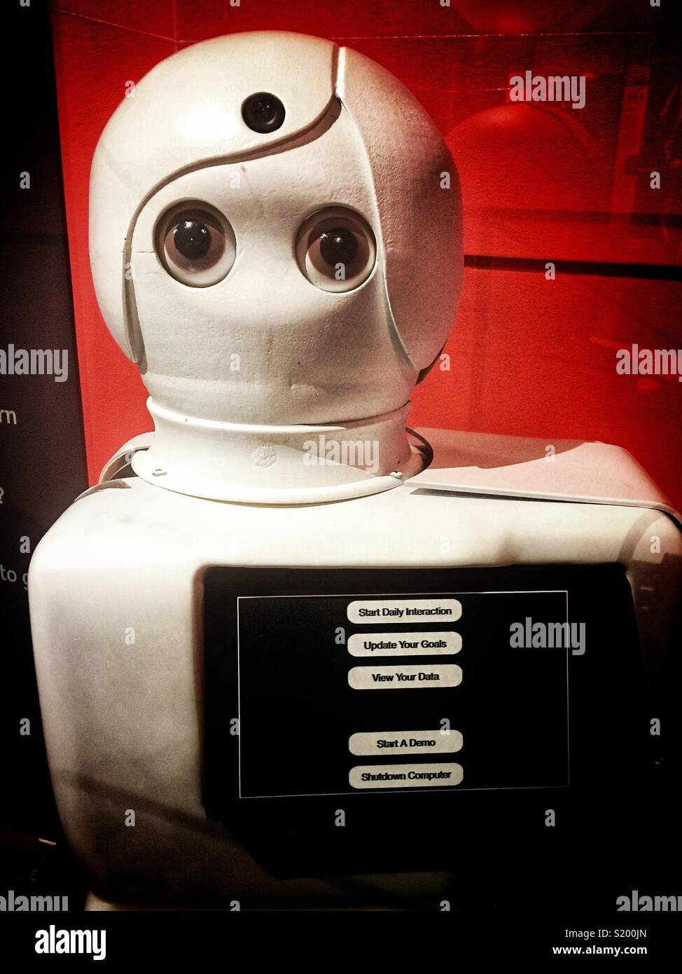 Close up of one of the early robots exhibited at the “Robots and Beyond” exhibit at MIT Museum in Boston. Stock Photo