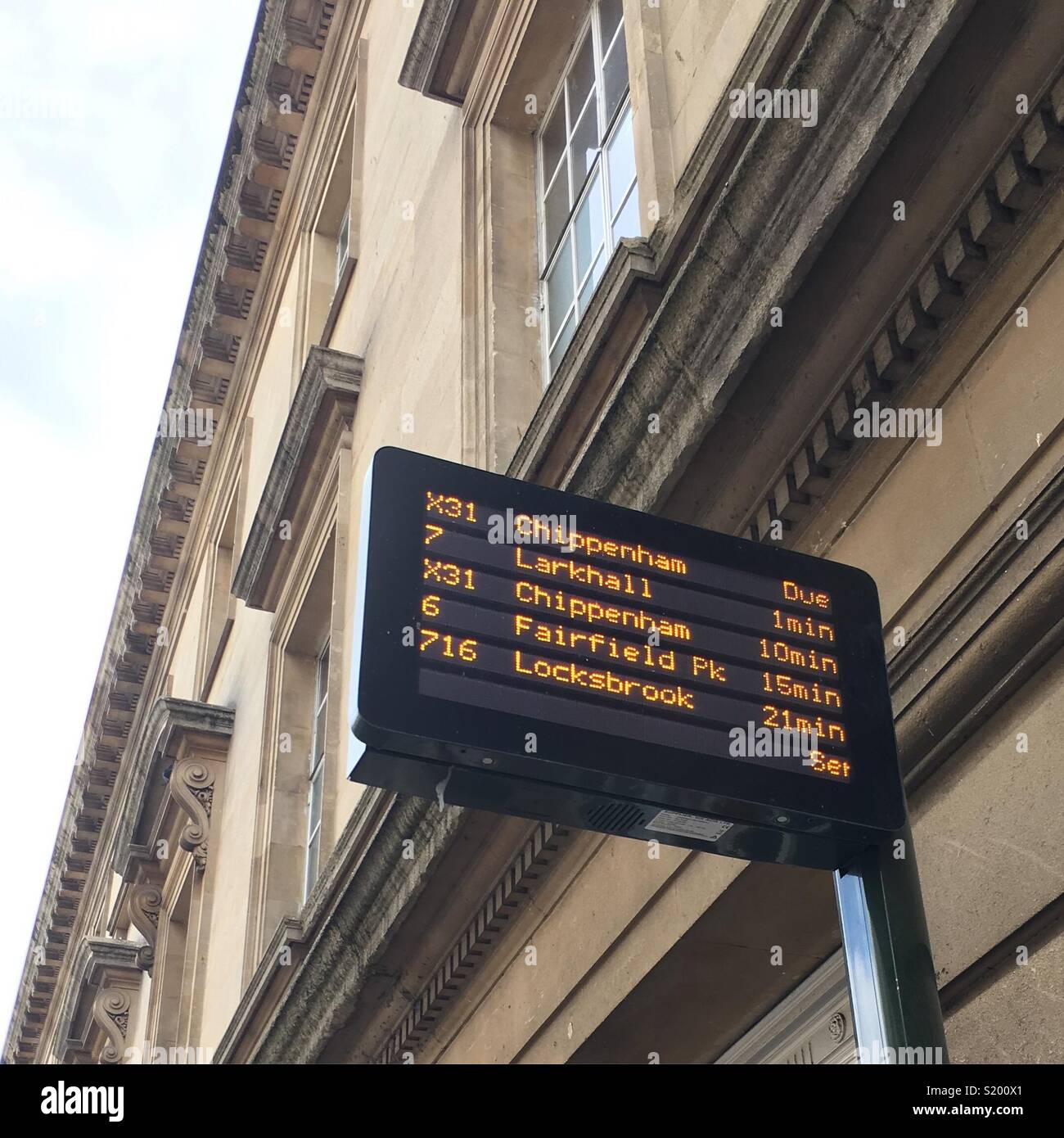 Live bus updates in Bath city centre Stock Photo