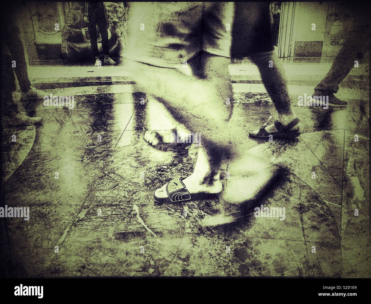 Shoppers in busy shopping mall, heavy use of filters. - Smartphone Captured Stock Image