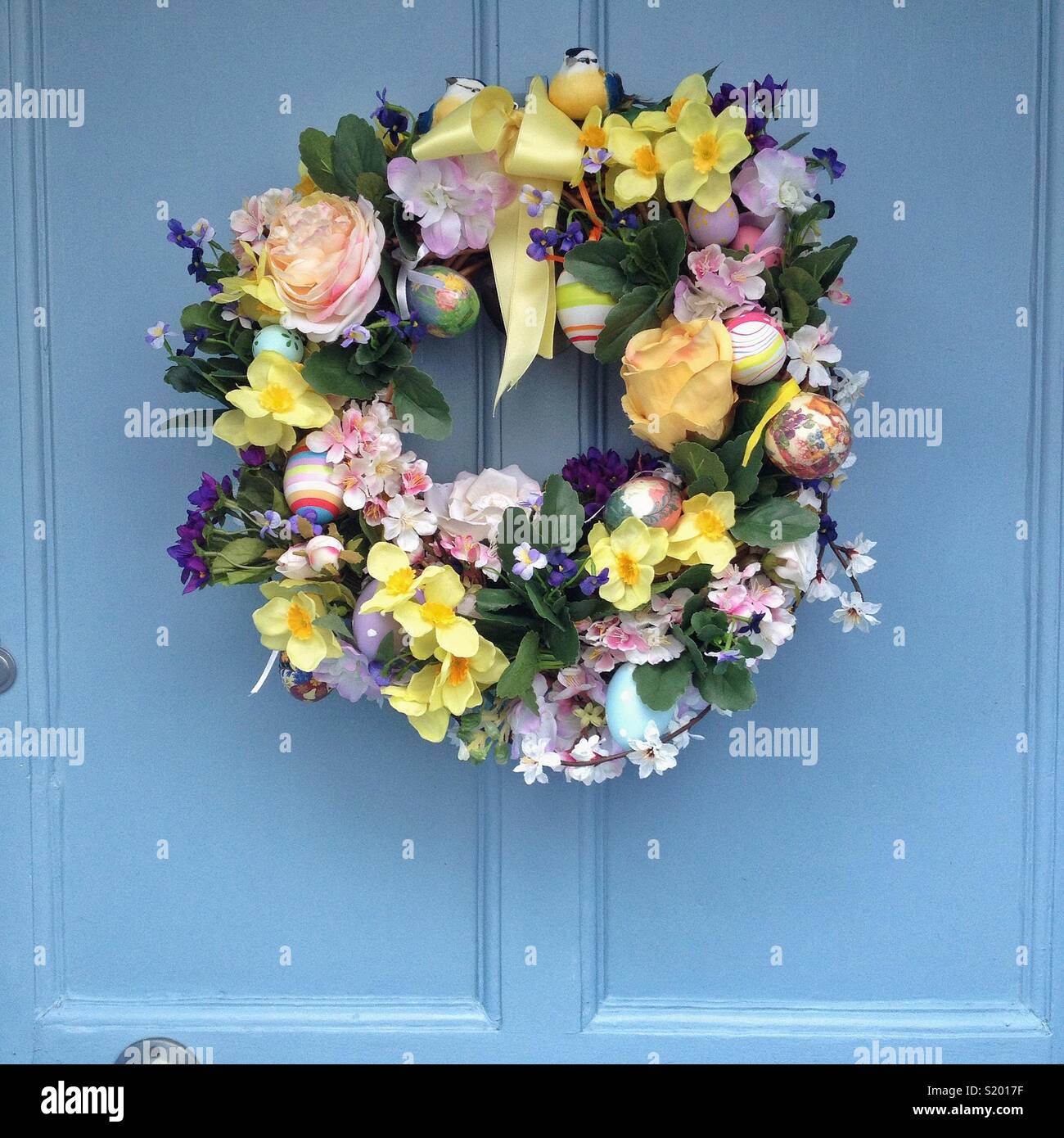 Easter wreath on front door. Stock Photo