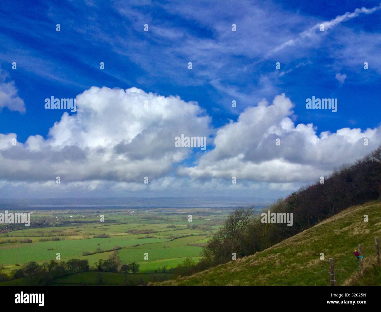 Frocester Hill view of the River Severn and Forest of Dean Stock Photo