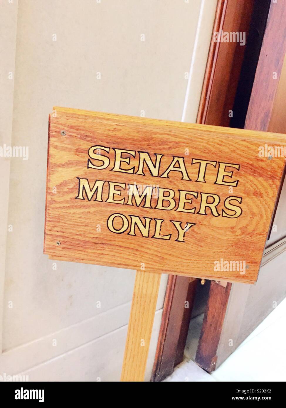 Sign outside of senate chambers in Rhode Island state capitol building, Rhode Island, USA - Smartphone Captured Stock Image