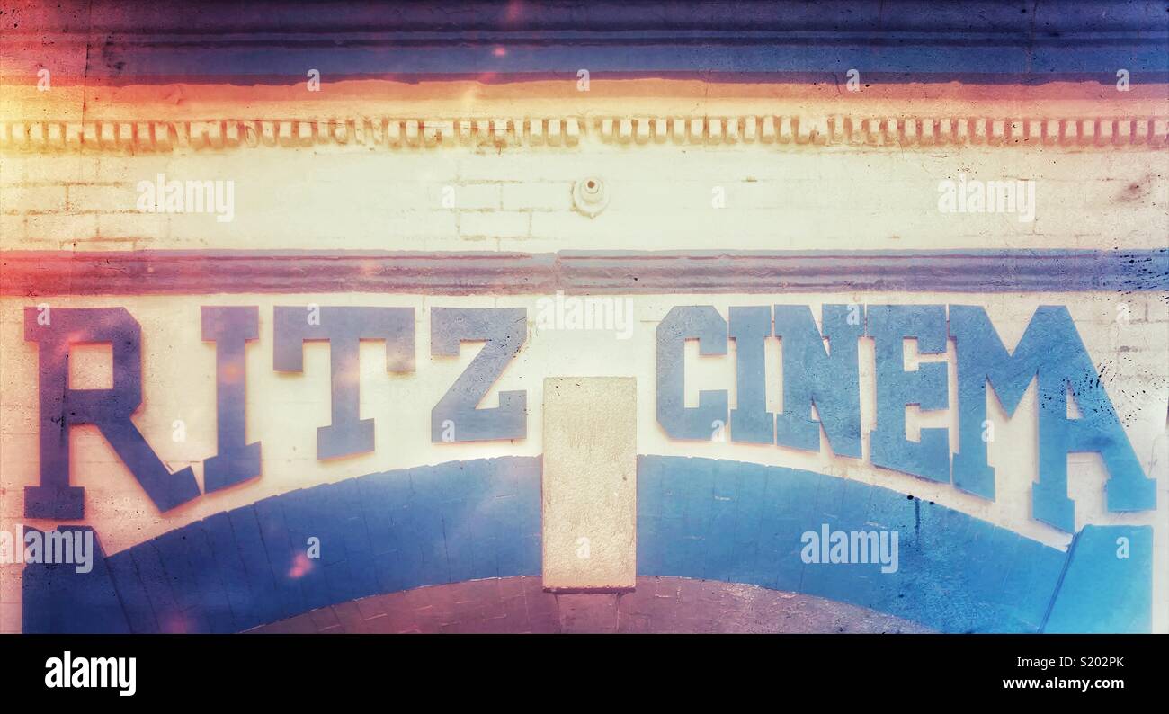 Ritz Cinema sign on outside of building - Smartphone Captured Stock Image