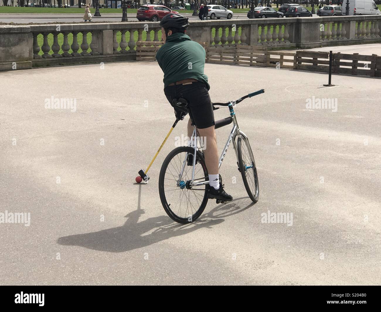 Cycle Polo, a player in Paris - Smartphone Captured Stock Image