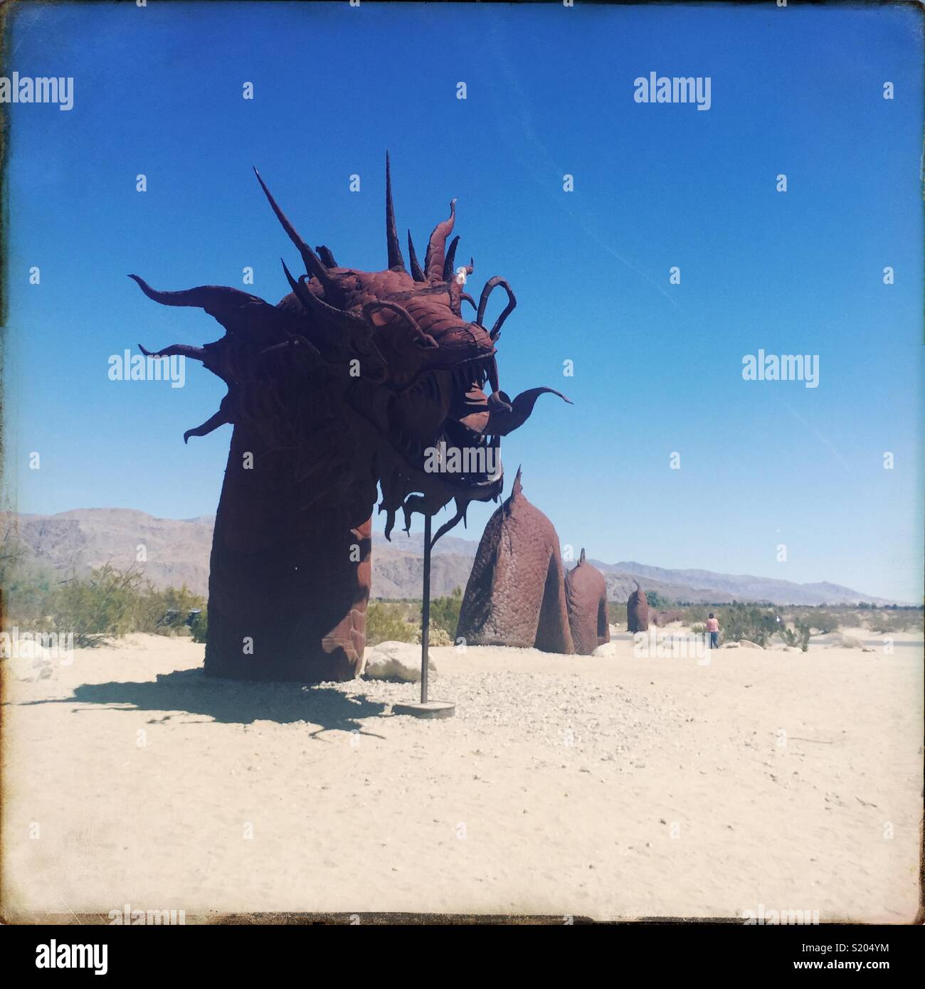 Public art in Borrego Springs, California. The metal statue of a dragon