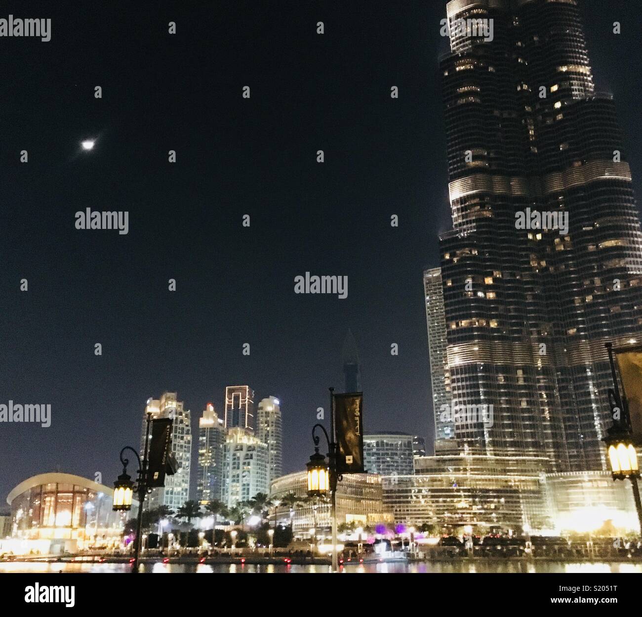 Burj Khalifa and lake in Dubai U.A.E. - Smartphone Captured Stock Image