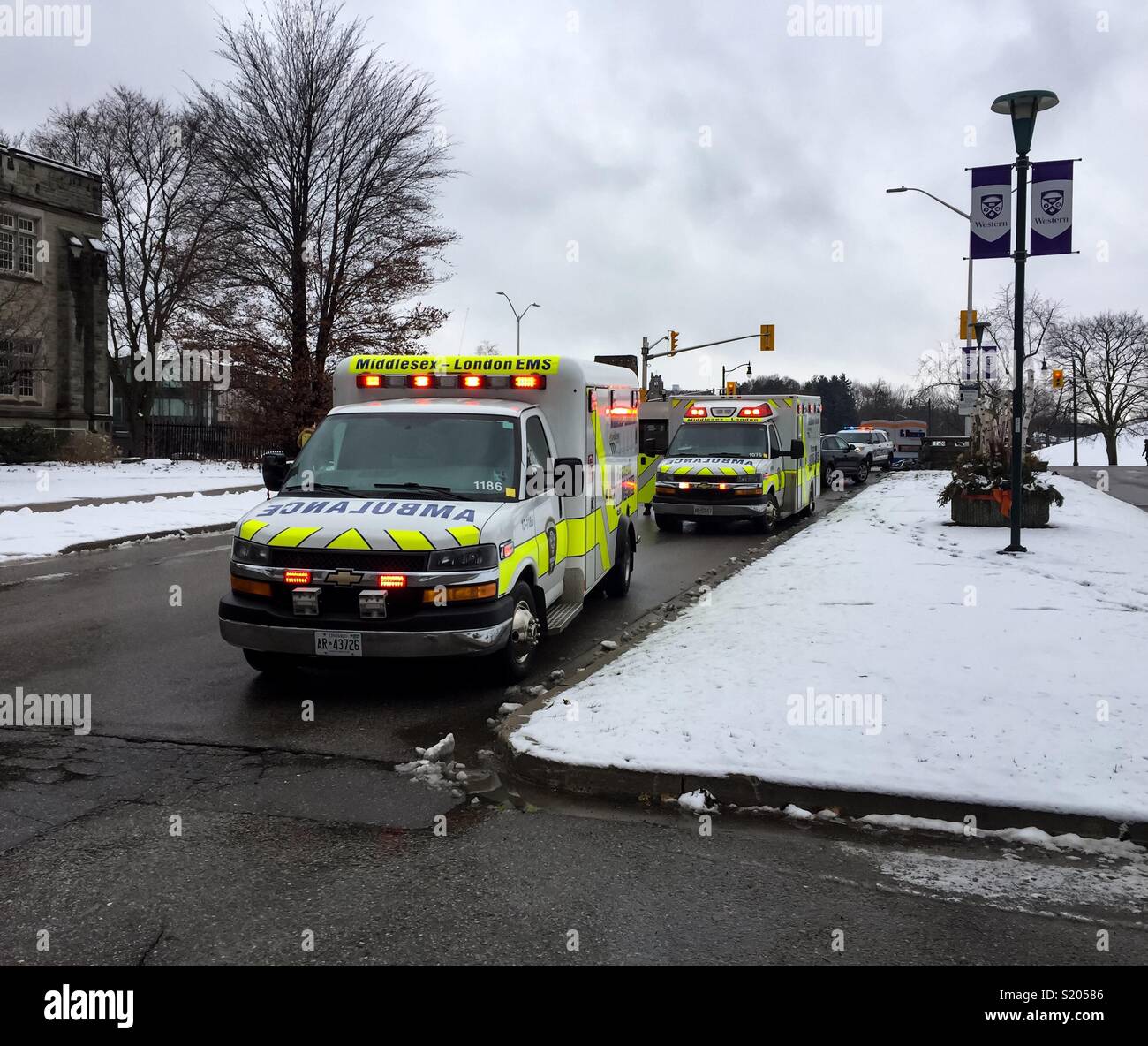 Ambulances at a car accident scene, Canada - Smartphone Captured Stock Image