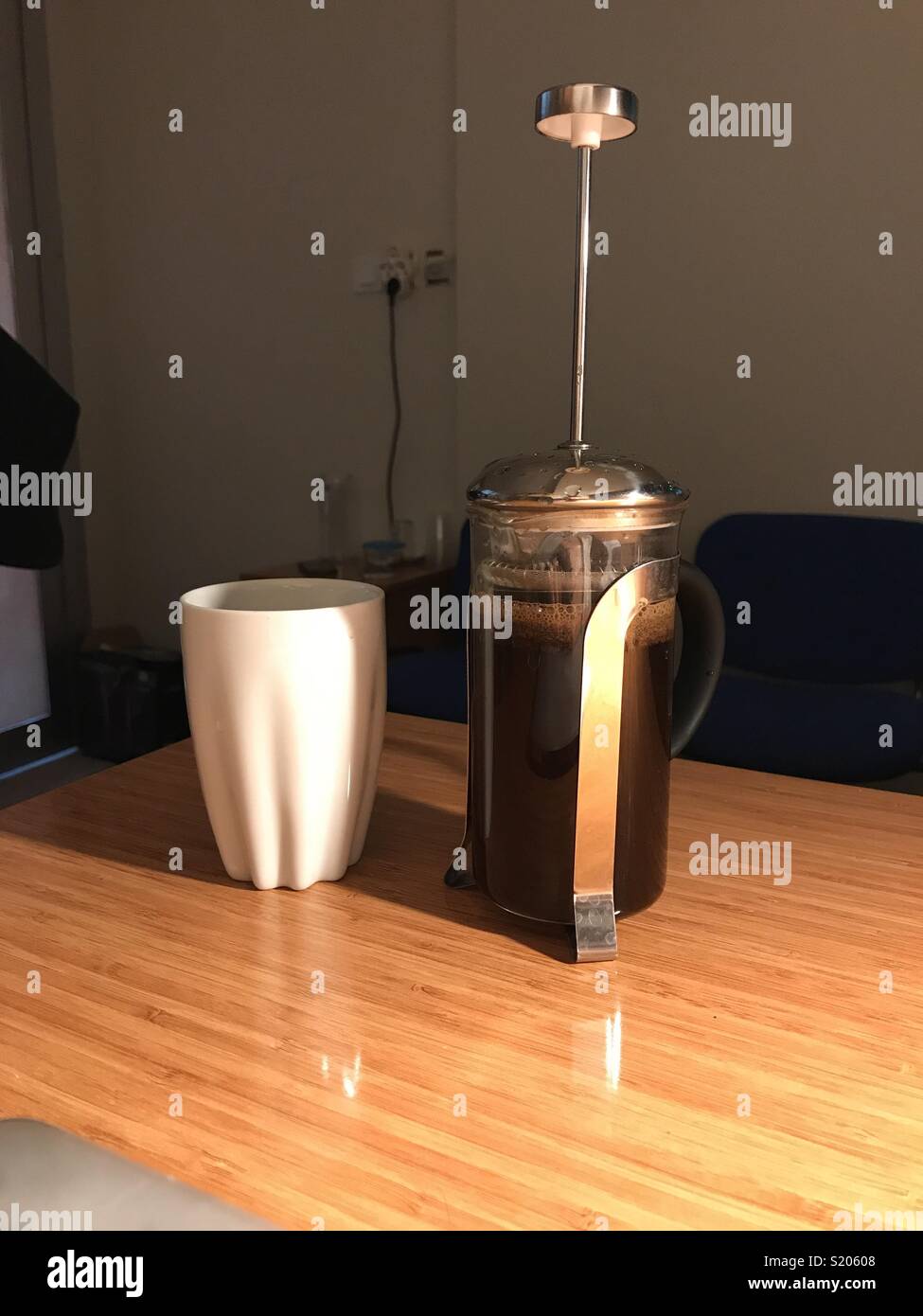 French Press and Coffee Cup Stock Photo Alamy
