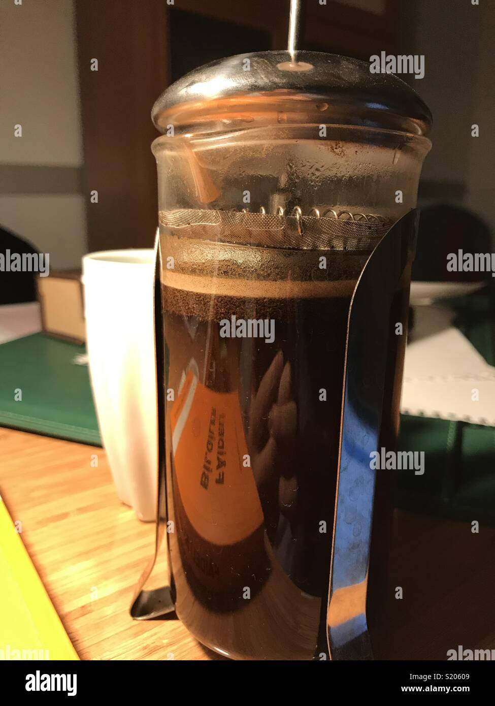 French Press and Coffee Cup Stock Photo Alamy