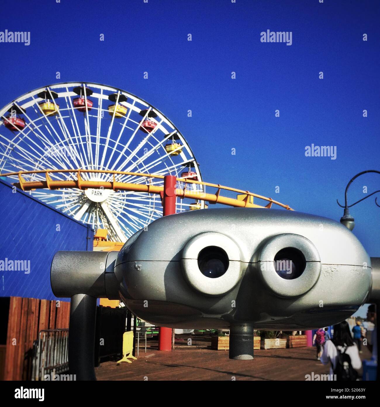 Binoculars in Santa Monica Pier Fair, Los Angeles, California, USA Stock Photo