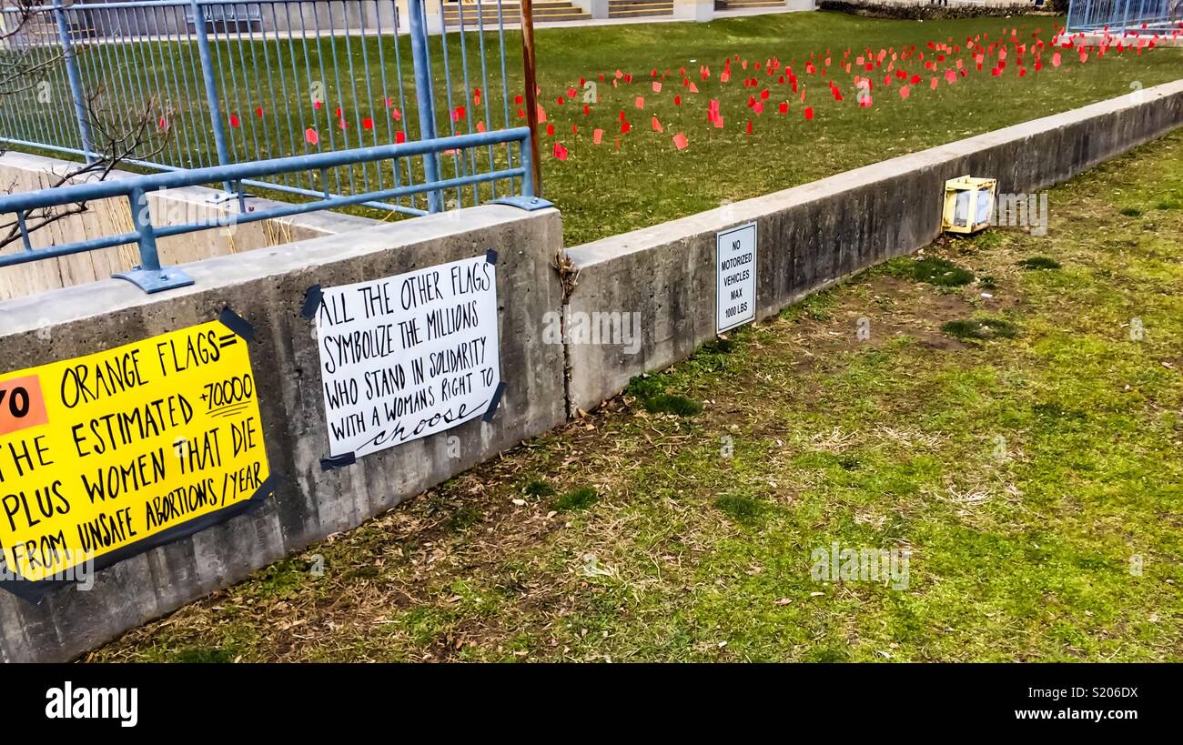 Pro-abortion display on a college campus - Smartphone Captured Stock Image