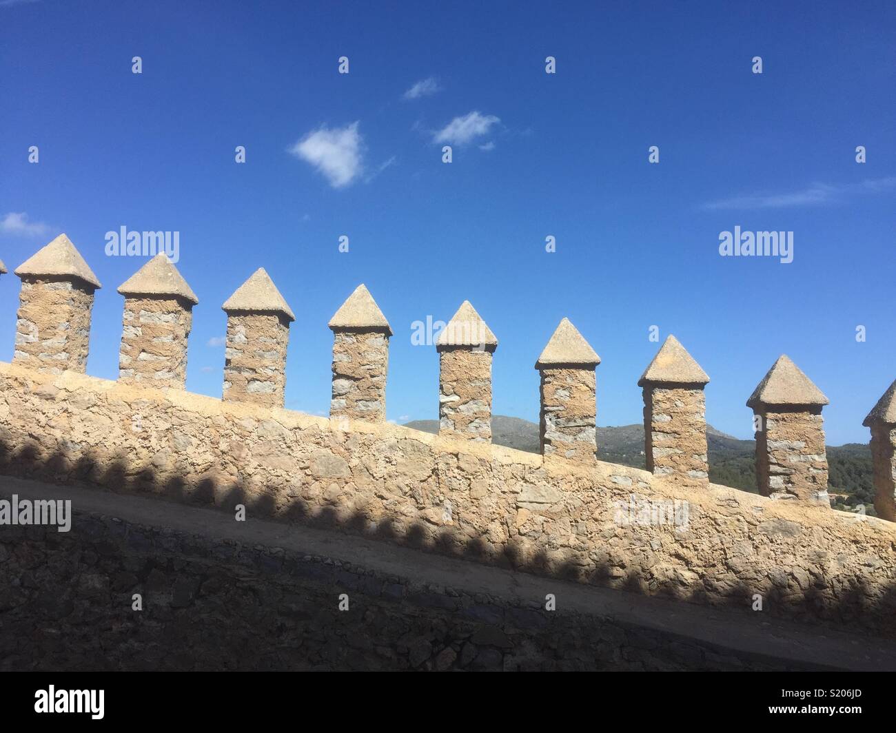 Outer wall at the Sanctuary of San Salvador, Arta, Mallorca (Majorca), Spain - Smartphone Captured Stock Image