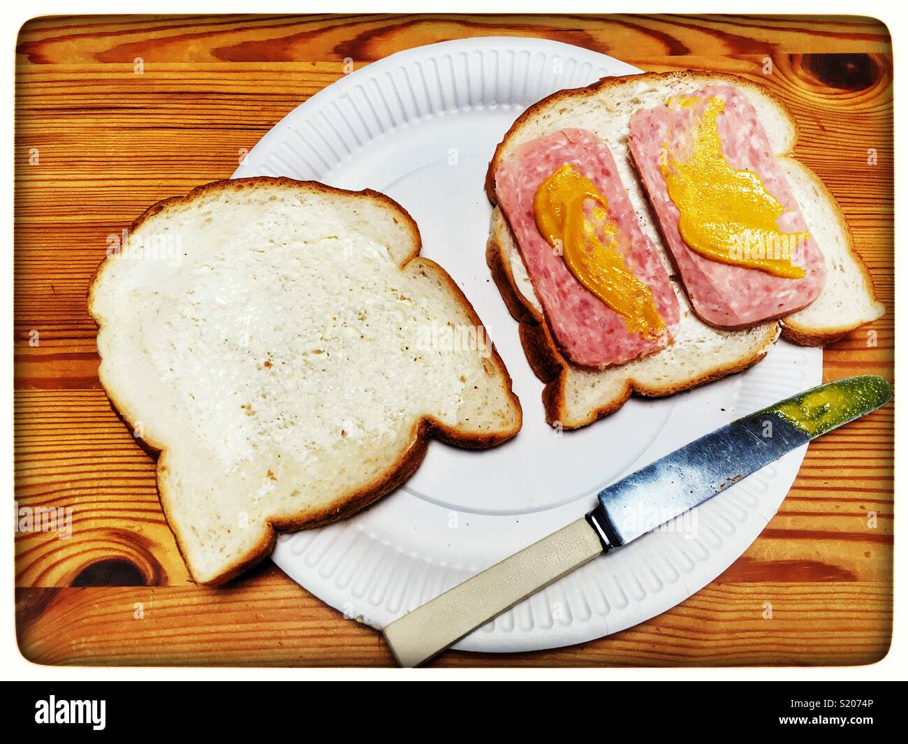 Spam sandwich with English mustard Stock Photo - Alamy