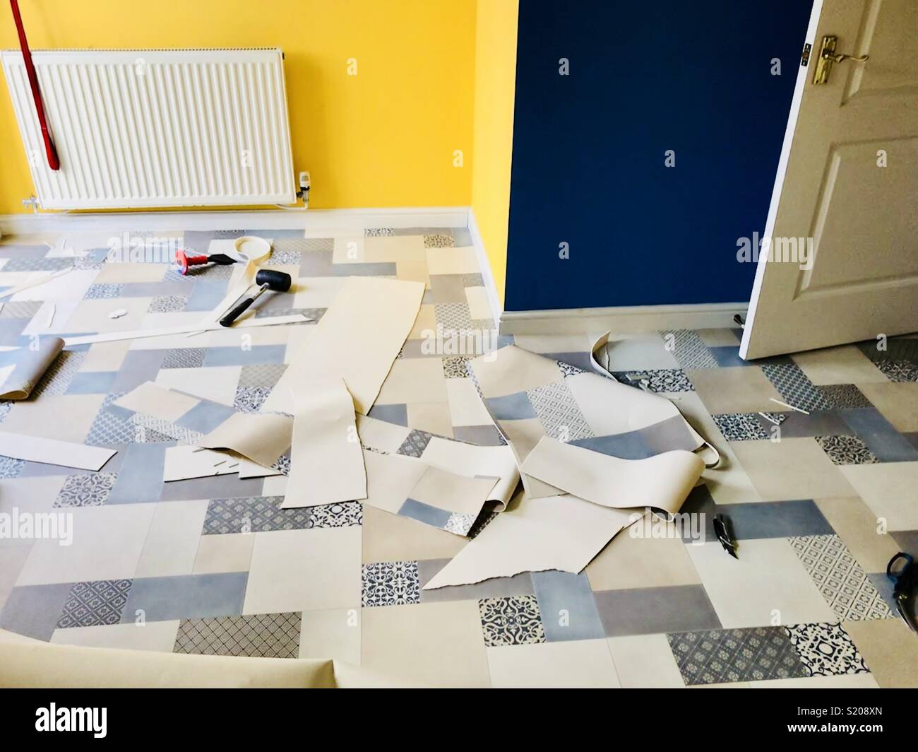 Kitchen floor DIY project Stock Photo