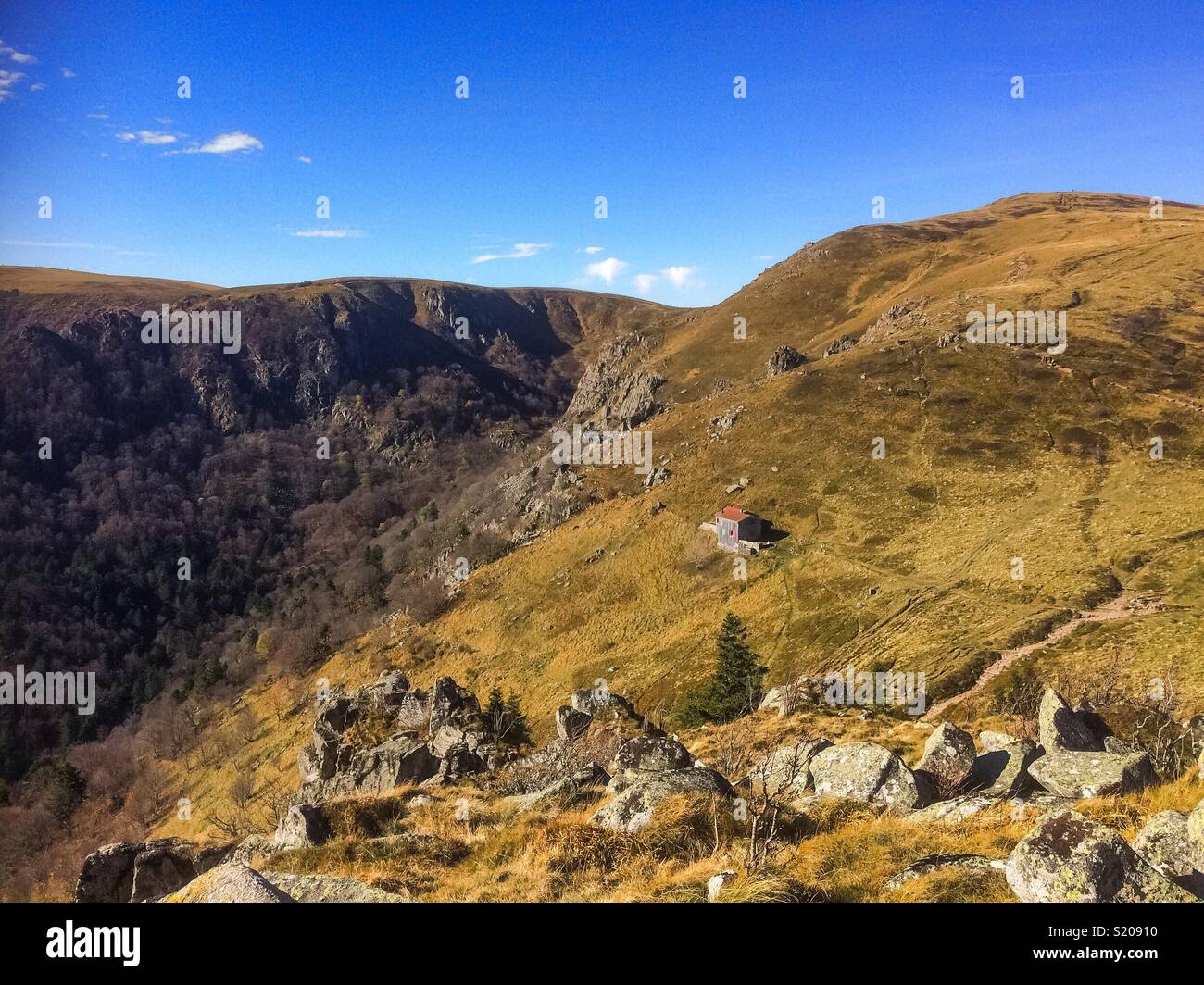 Landscape of the Hohneck and the Wormsa Valley in the Vosges mountains in late summer on a beautiful day, France. - Smartphone Captured Stock Image