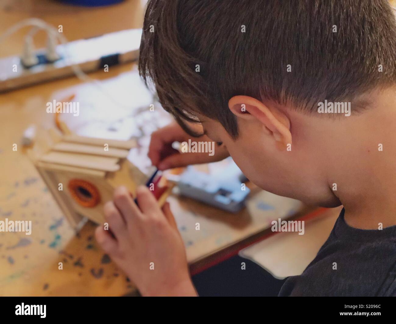 Boy crafting Stock Photo