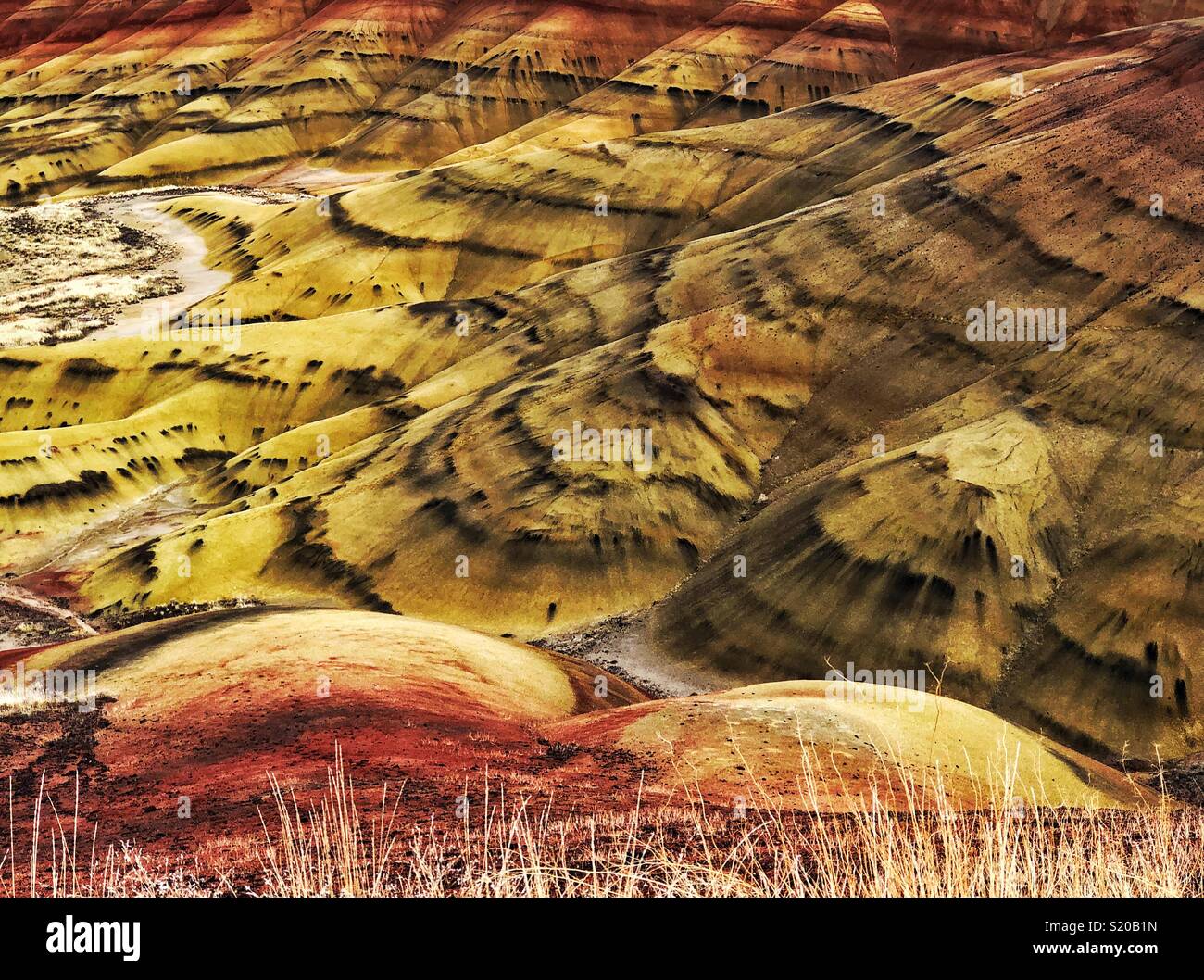 Famous clay Painted Hills at John Day Fossil Beds National monument in Oregon Stock Photo