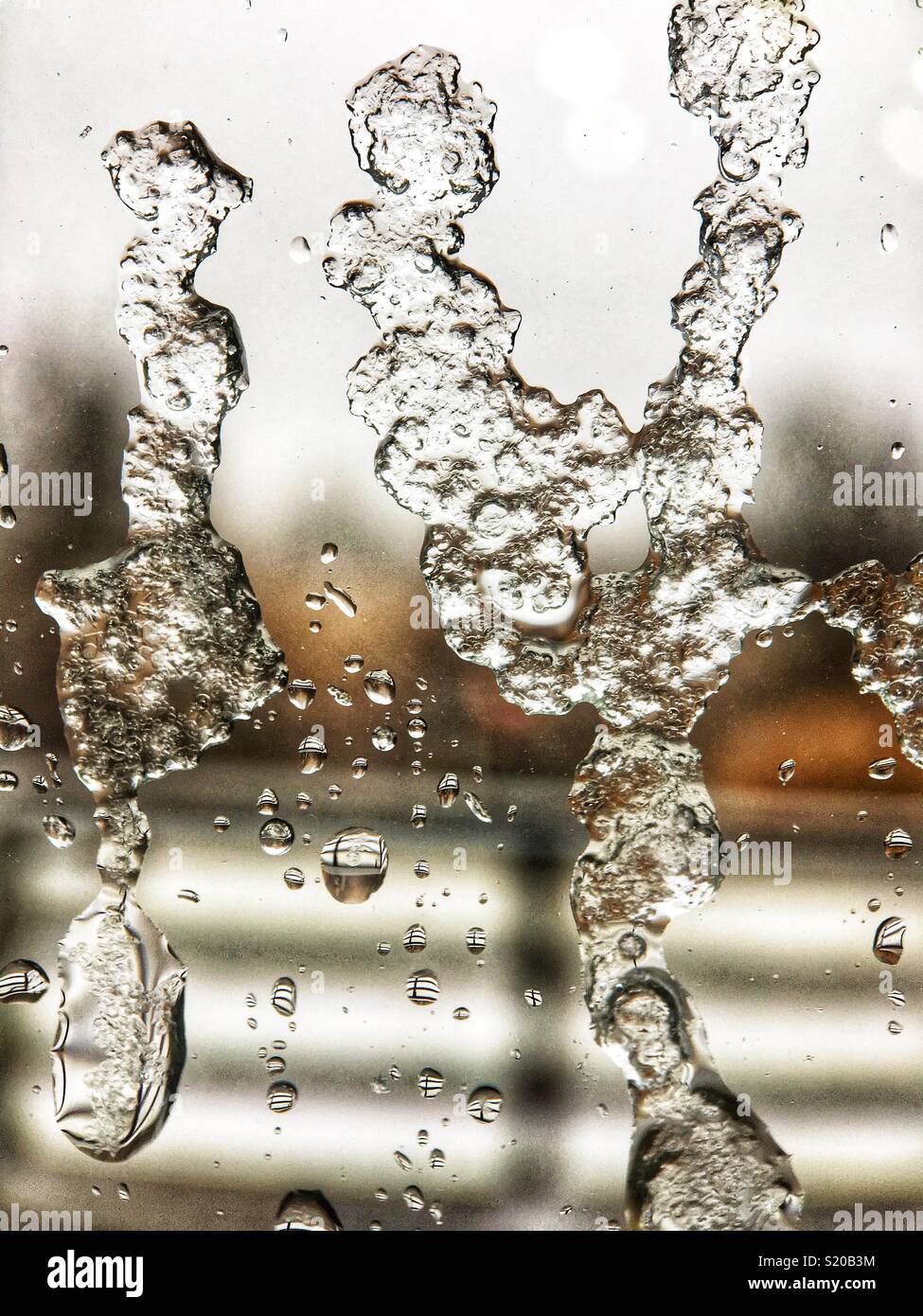 Ice on a window during ice storm Stock Photo
