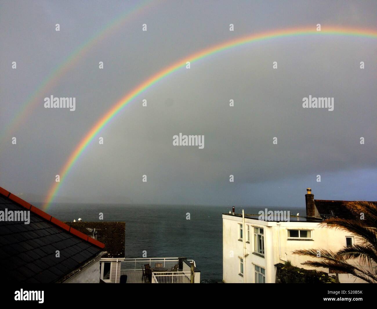 Rainbow over Portscatho Cornwall UK - Smartphone Captured Stock Image