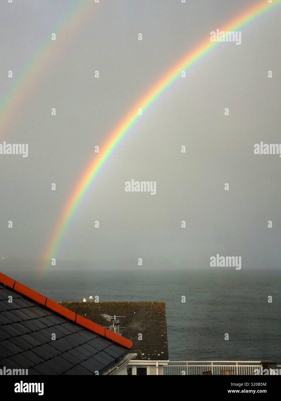 Rainbow over Portscatho Cornwall UK - Smartphone Captured Stock Image