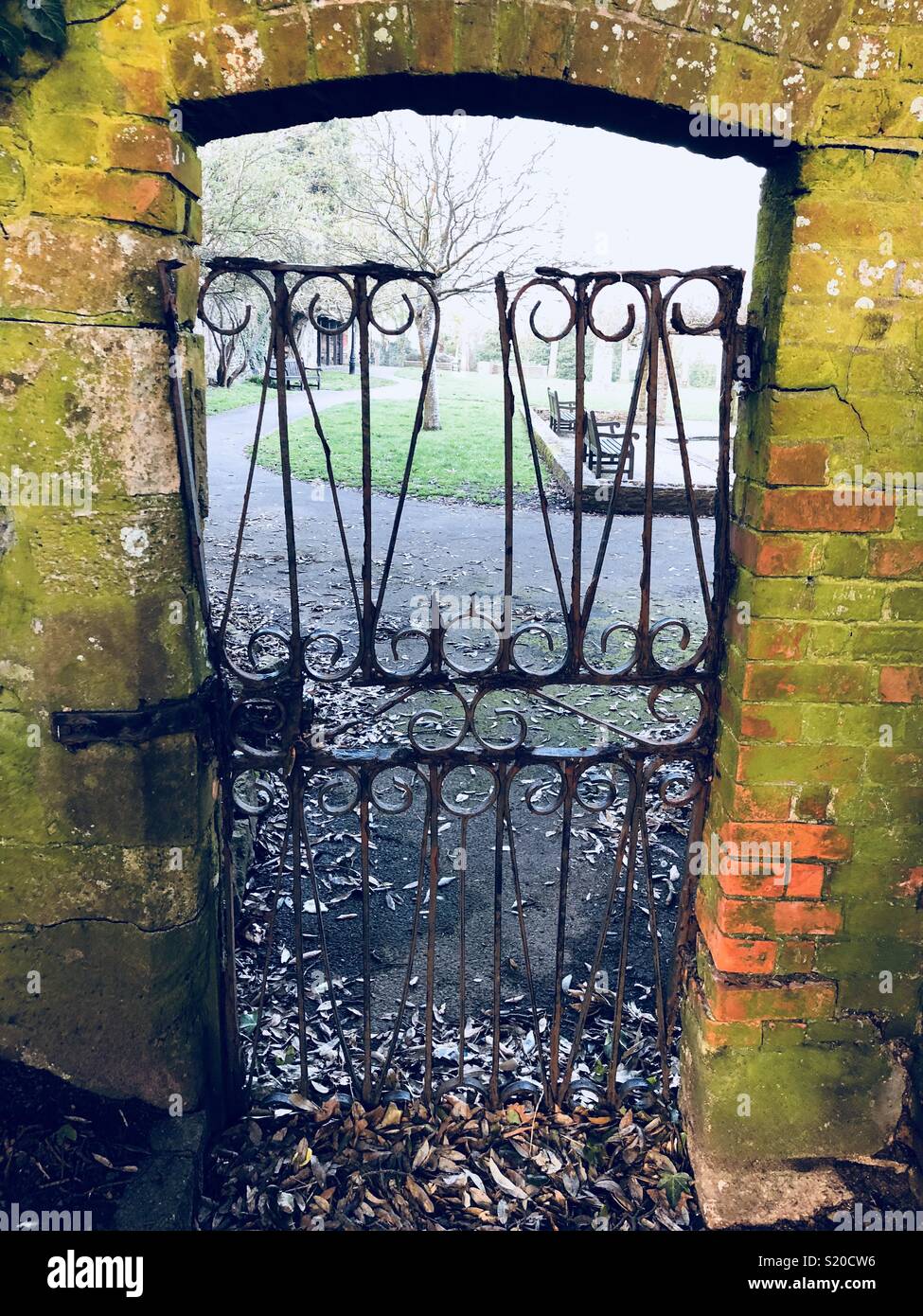 A metalwork door in Christchurch in Rngland - Smartphone Captured Stock Image