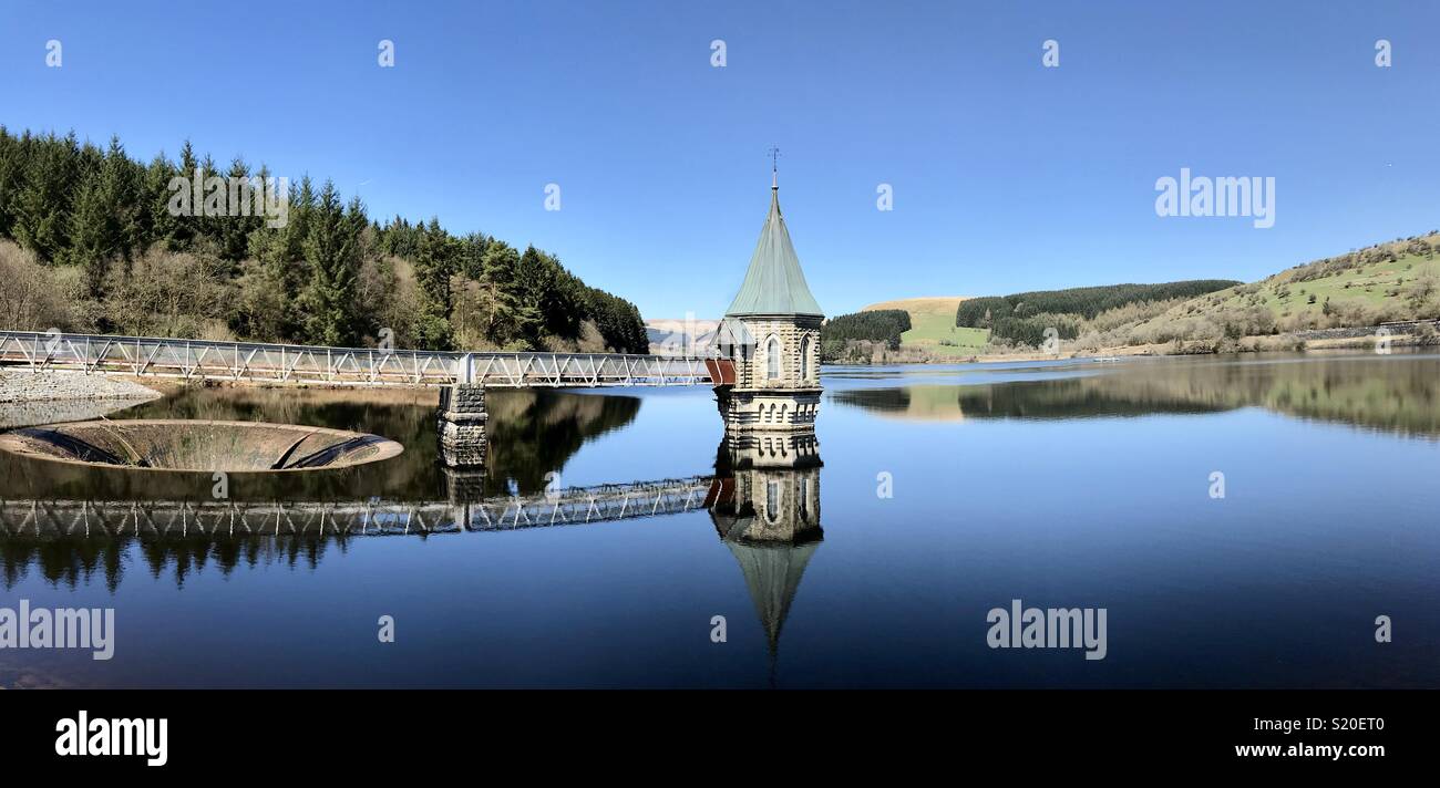 Panoramic view of Pontsticill reservoir near the Brecon Beacons, Wales Stock Photo