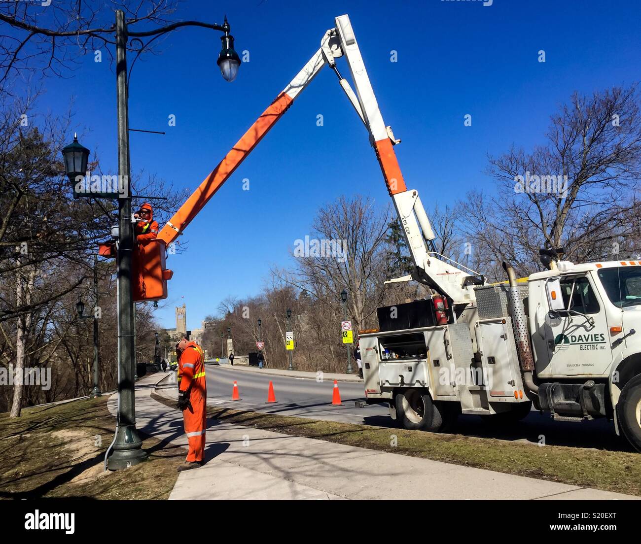 Streetlight repair crew - Smartphone Captured Stock Image