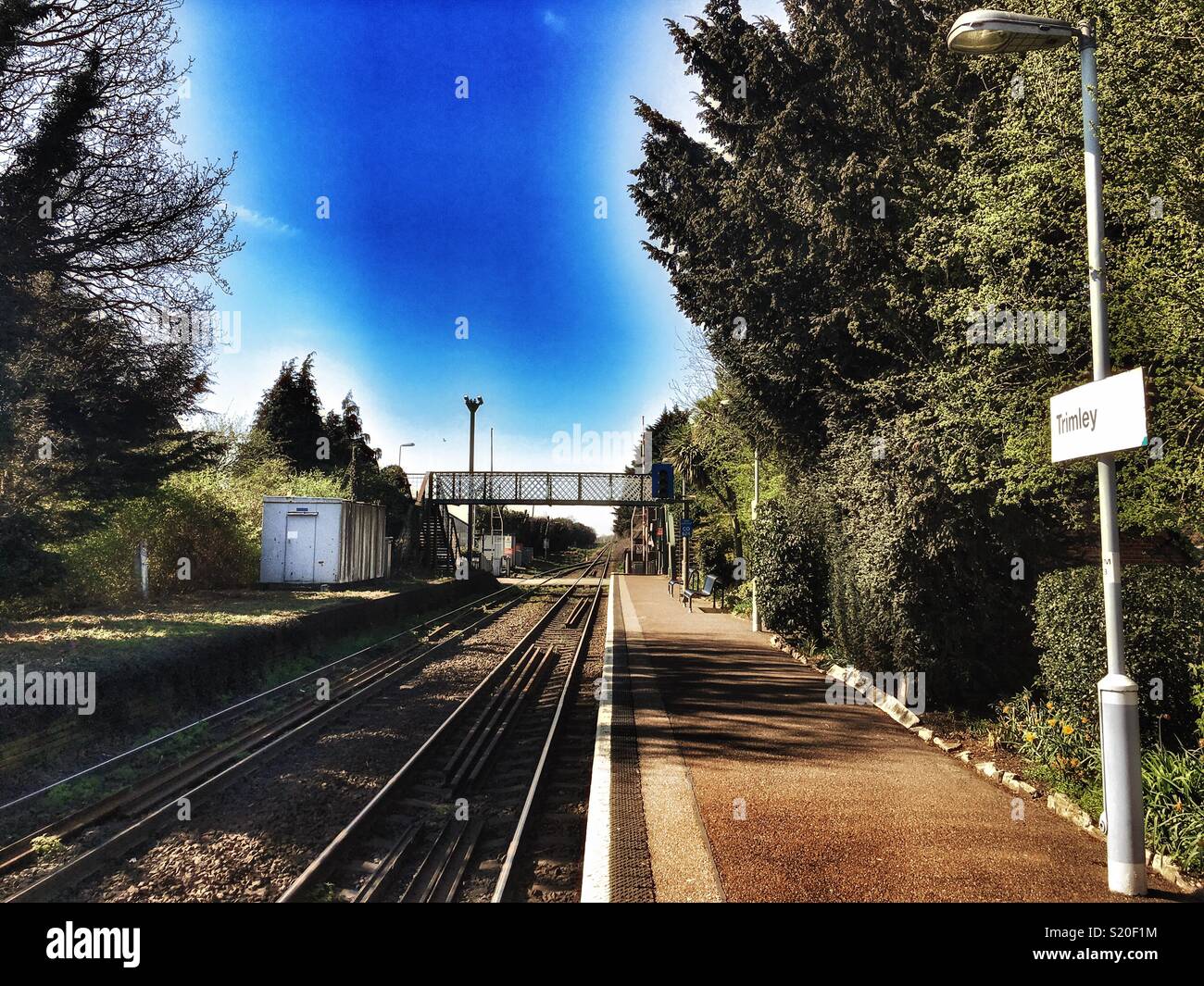 Trimley railway station on the Ipswich to Felixstowe branch line, Suffolk, England. - Smartphone Captured Stock Image