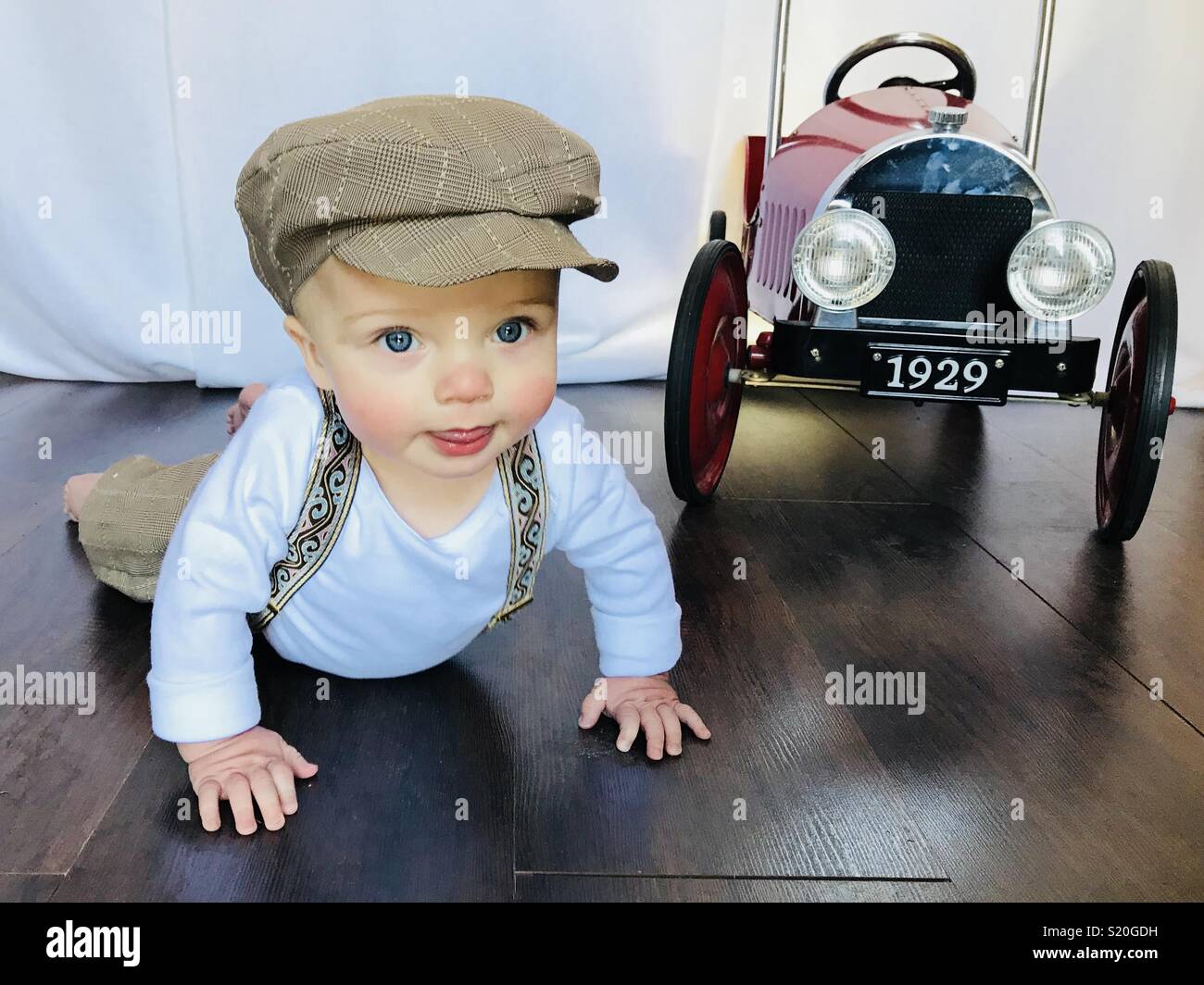 baby boy outfit with suspenders and hat