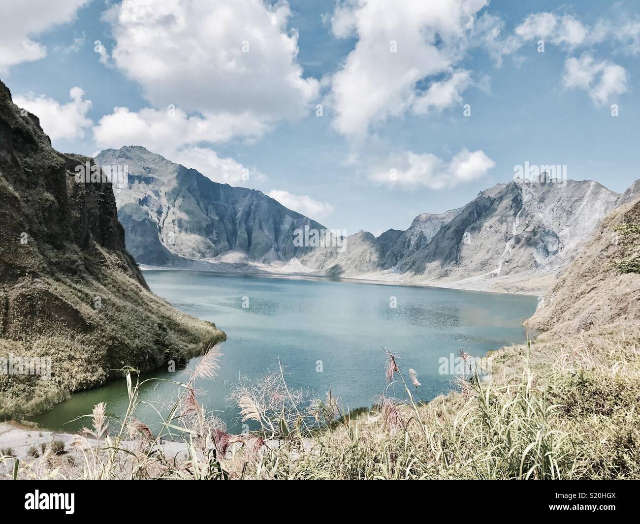 This is Mount Pinatubo which is an active volcano located at the tripoint boundary of the Philippine provinces of Zambales, Tarlac and Pampanga. Stock Photo