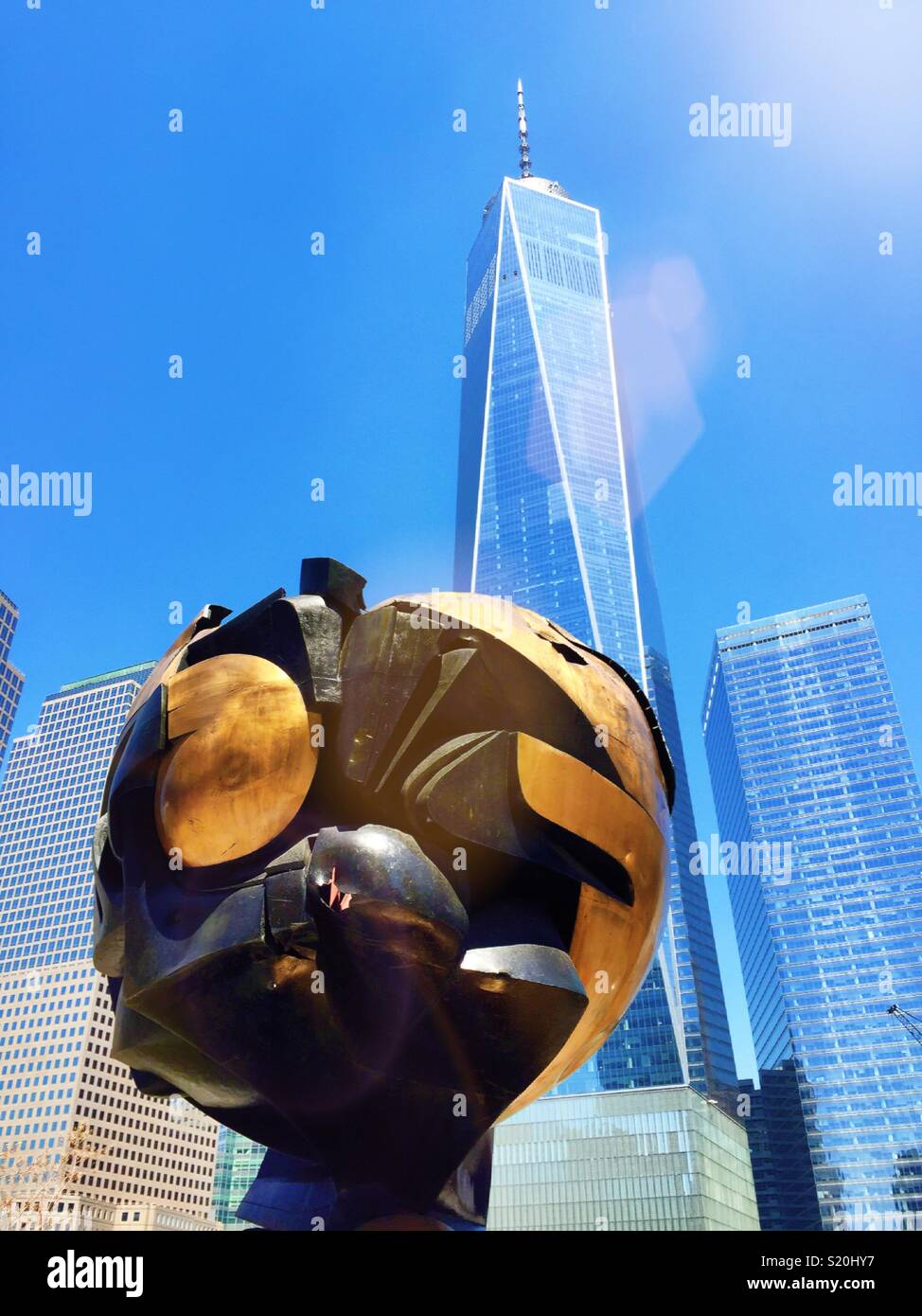 The sphere is in freedom Park at the 911 Memorial in front of the