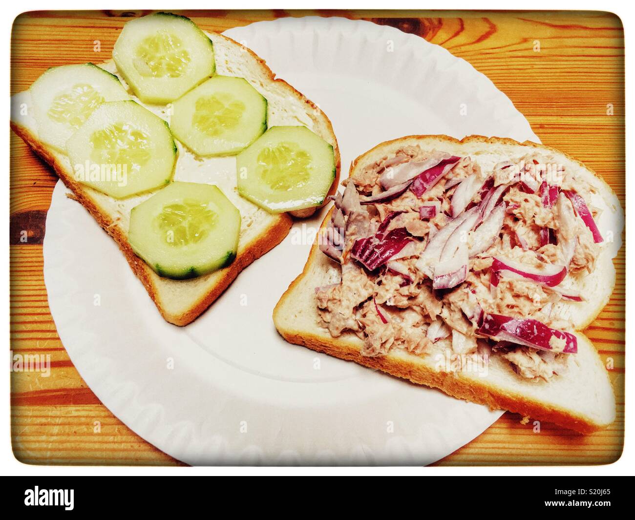 Tuna red onion and cucumber sandwich - Smartphone Captured Stock Image