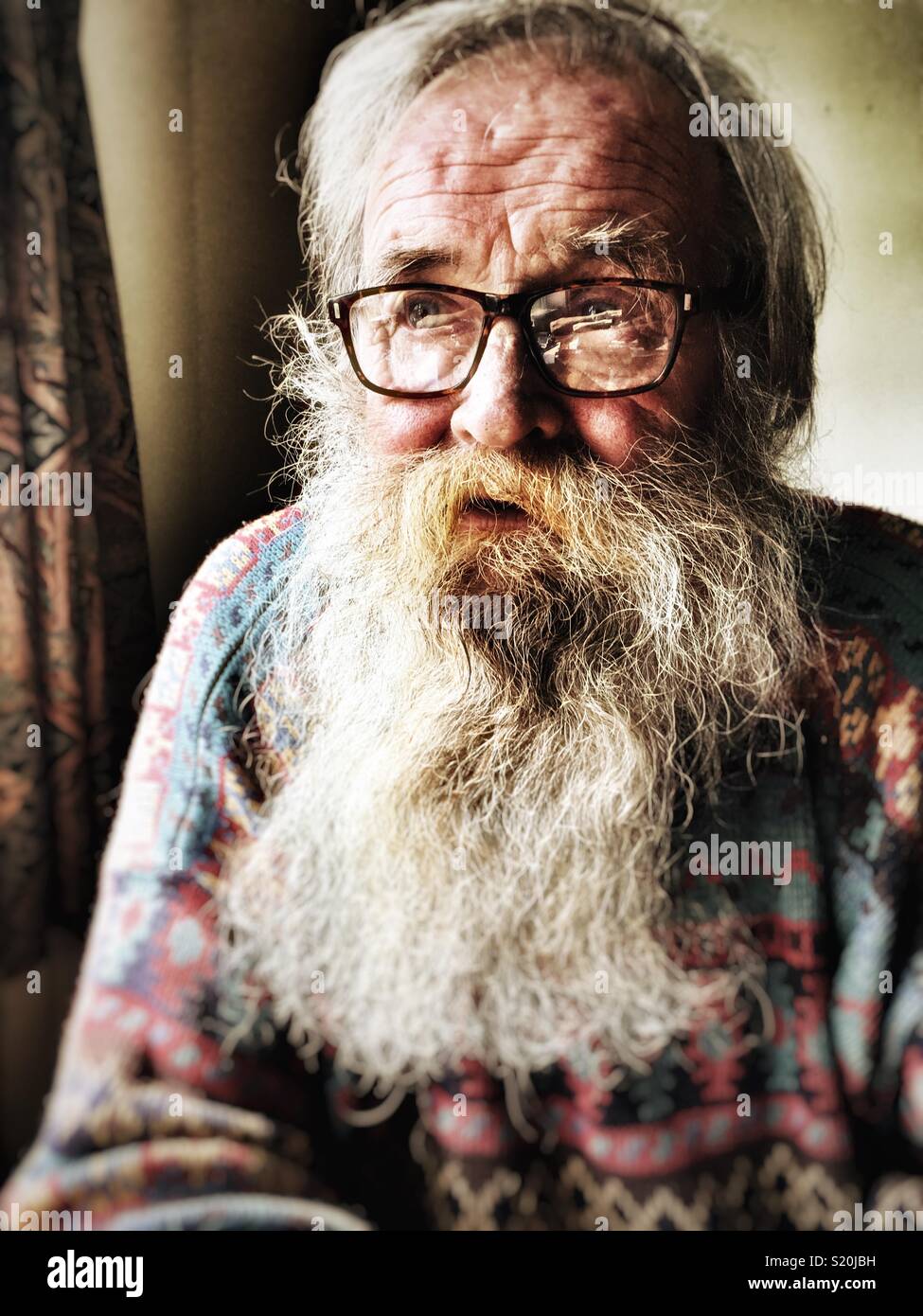 Elderly bearded man - Smartphone Captured Stock Image