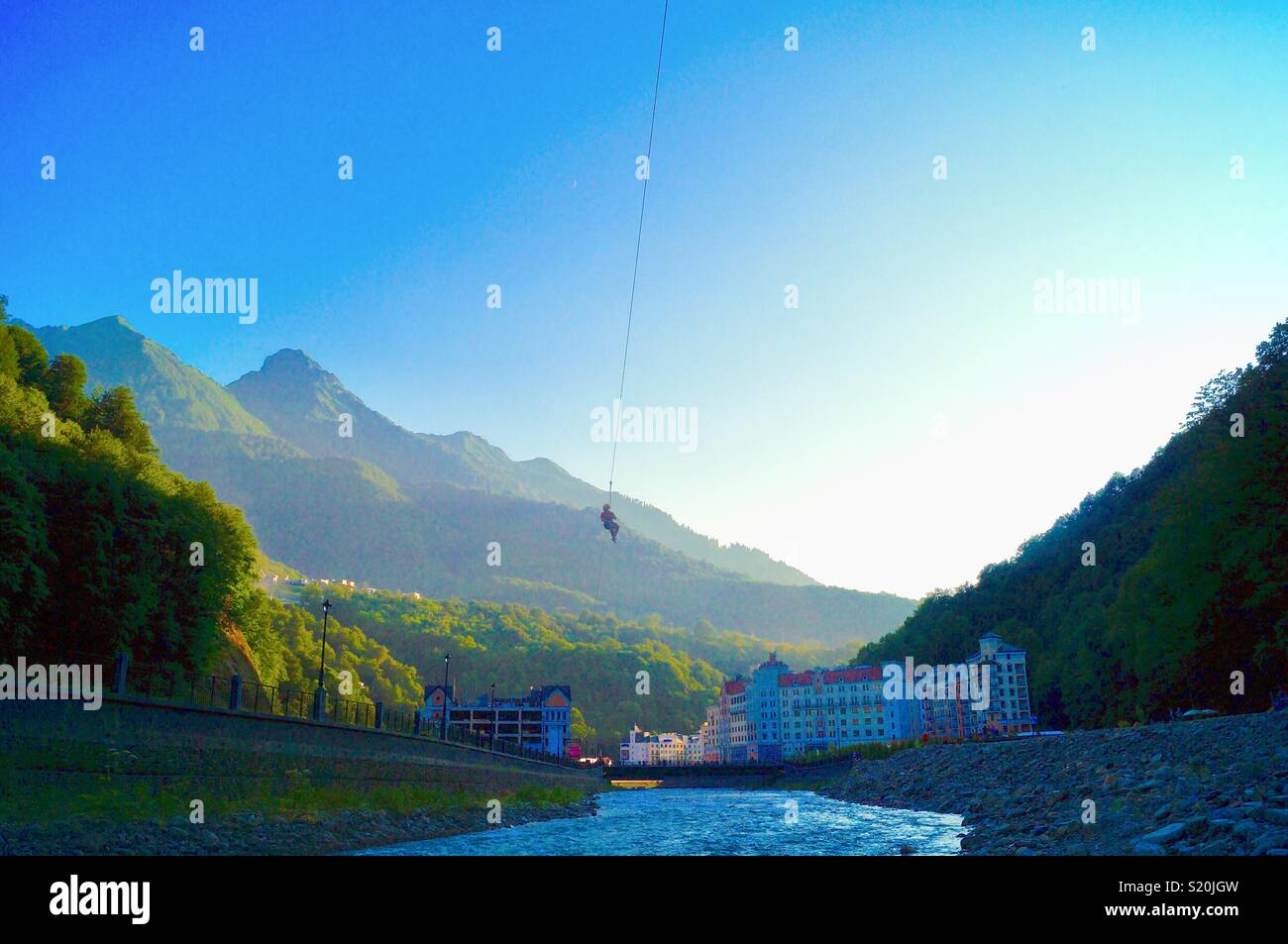 travel by air over a mountain river - Smartphone Captured Stock Image