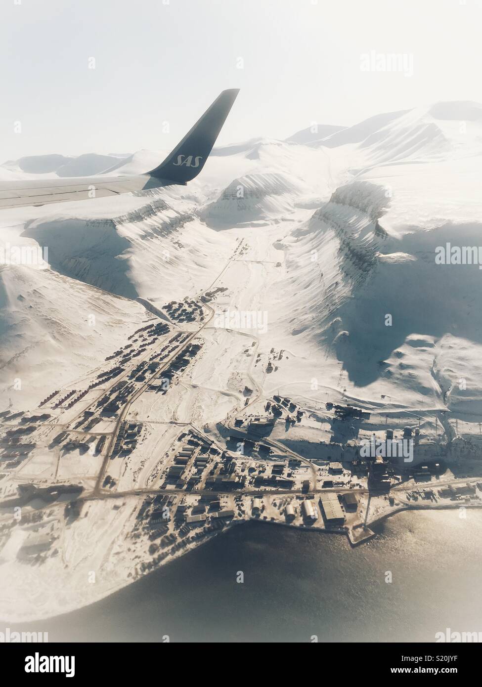Takeoff from Longyearbyen LYR on Svalbard. Stock Photo