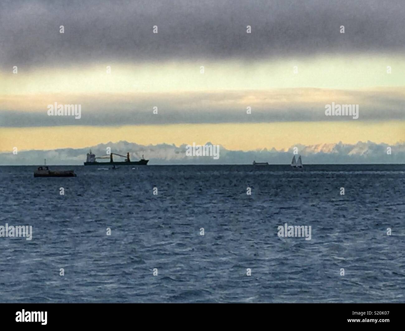 Sea and mountain on a clear Autumn day after the rain. Trieste, Italy. - Smartphone Captured Stock Image