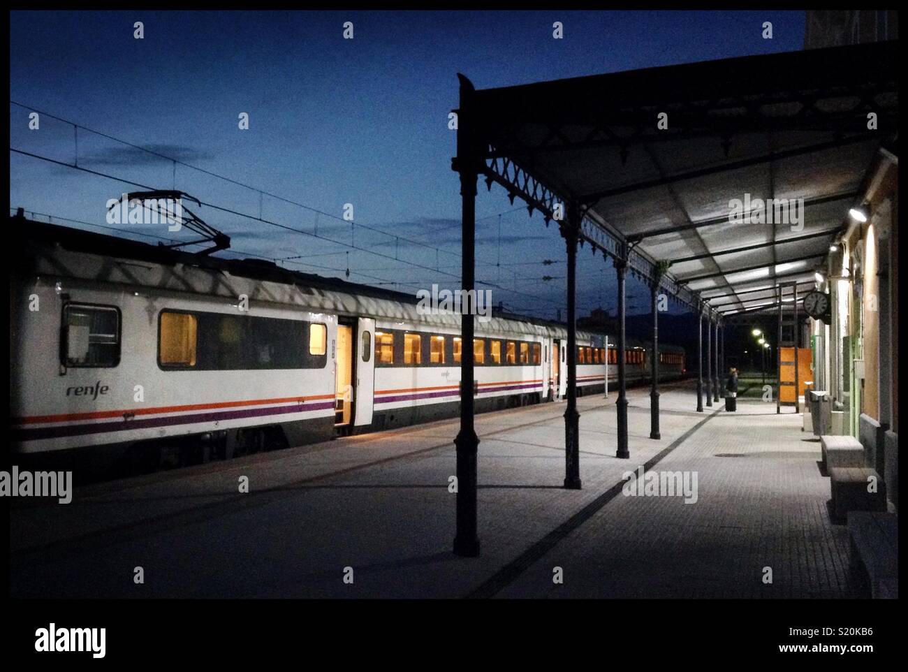 The first train from Platform One, Mora la Nova, Spain. - Smartphone Captured Stock Image