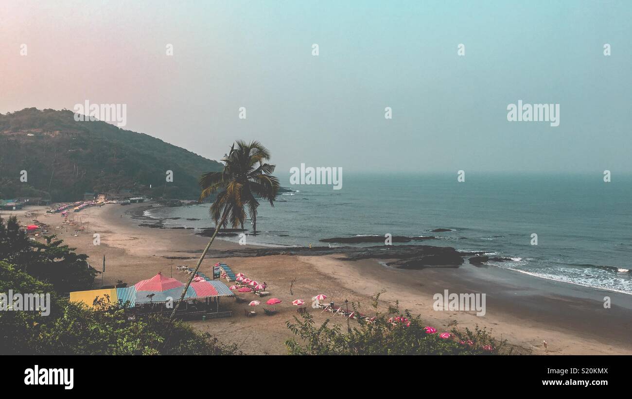 Drone shot of a beach at Goa Stock Photo