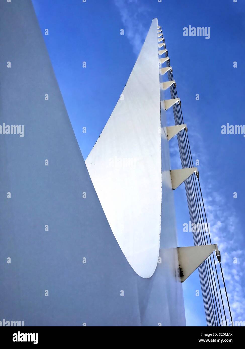 The “Goose Wing” of the Sundial Bridge over the Sacramento River designed by Spanish designer Santiago Calatrava in Redding, California, USA - Smartphone Captured Stock Image