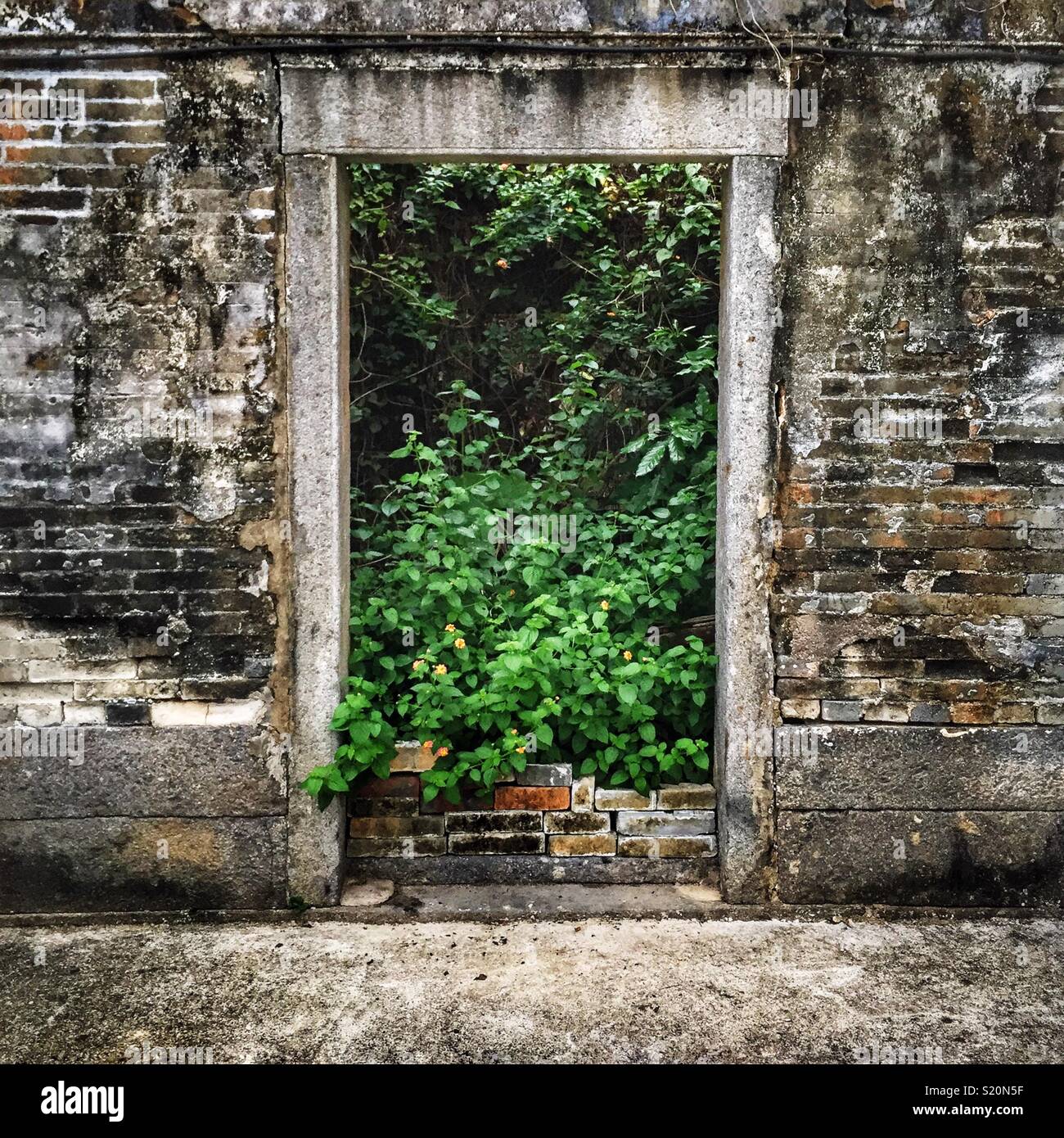 Doorway of an abandoned house in Luk Keng village, New Territories, Hong Kong Stock Photo