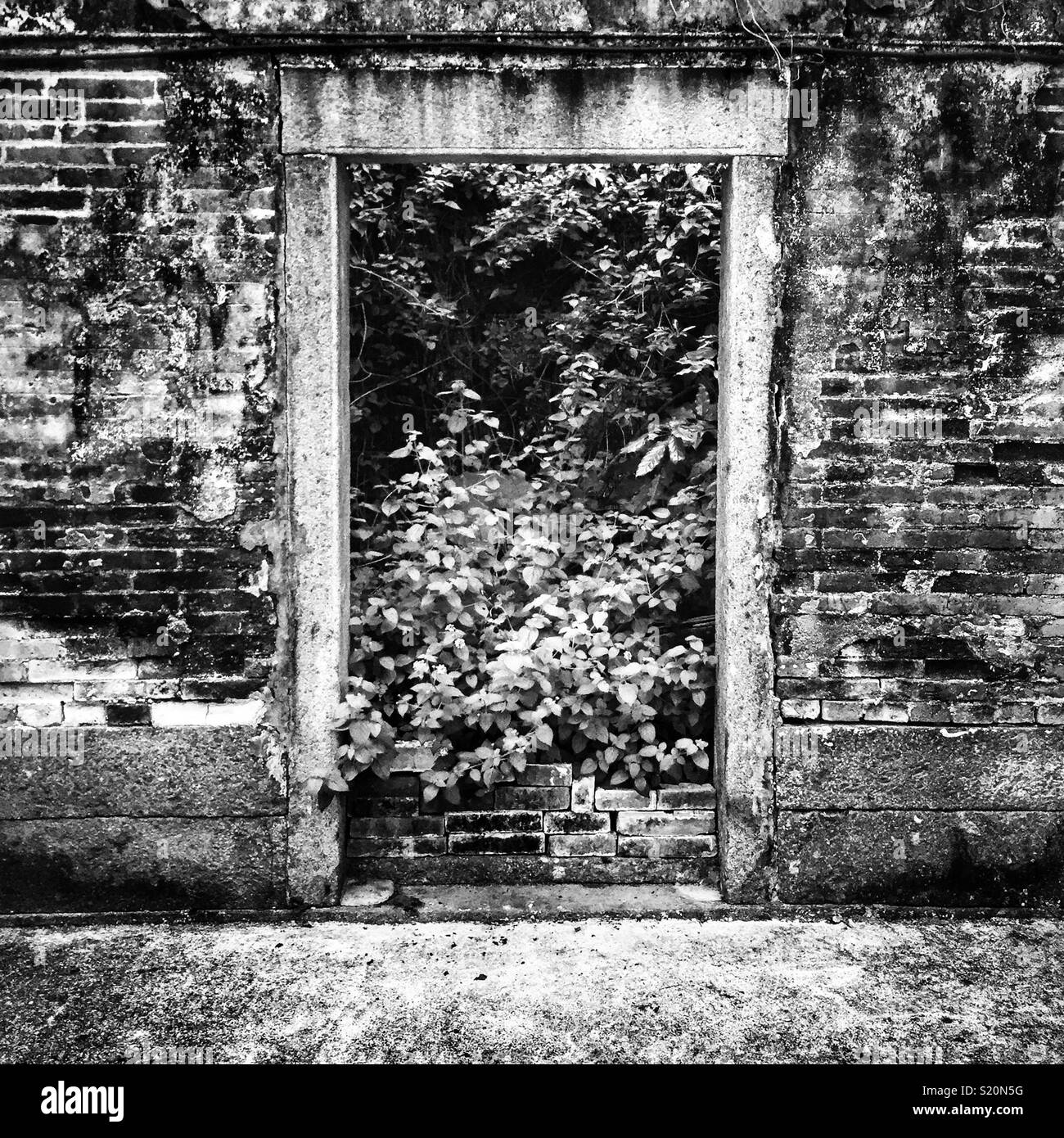 Doorway of an abandoned house in Luk Keng village, New Territories, Hong Kong Stock Photo