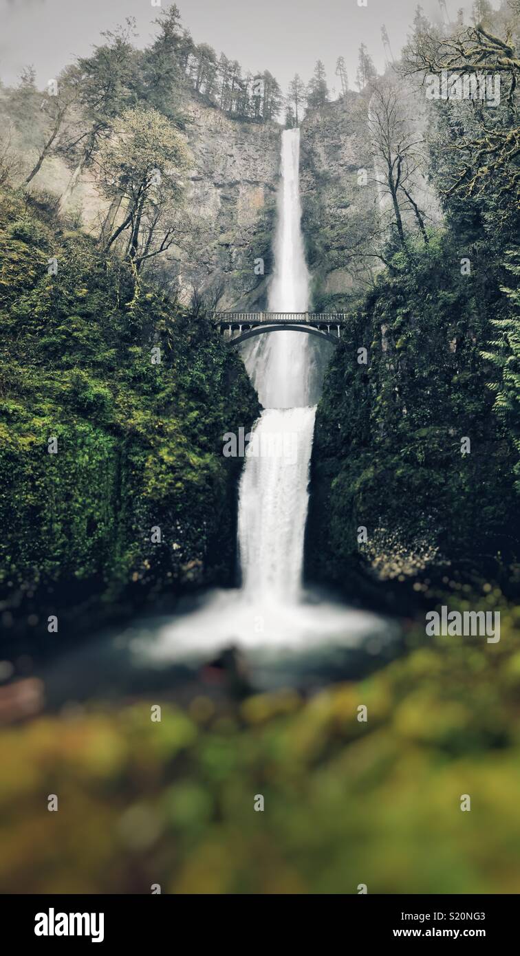 Gorgeous Multnomah waterfall near Portland, Oregon Stock Photo