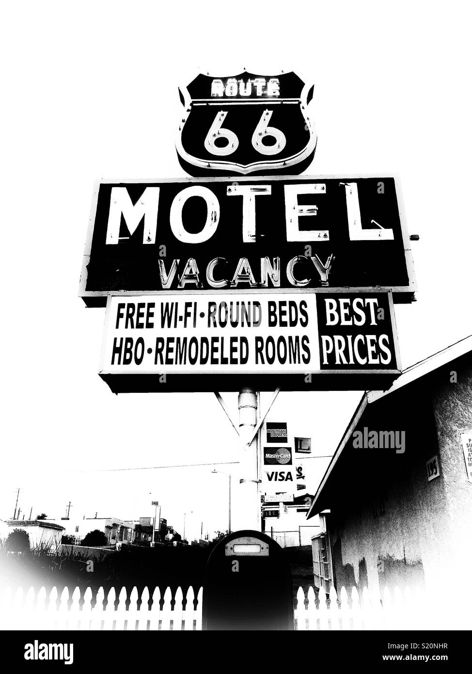 Motel sign in Route 66c California, USA Stock Photo