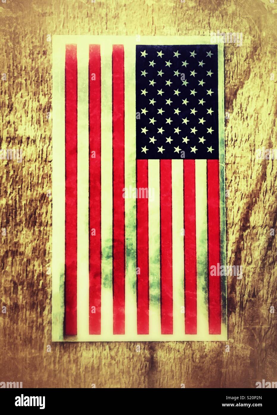 US Flag motif against weathered wood background - Smartphone Captured Stock Image