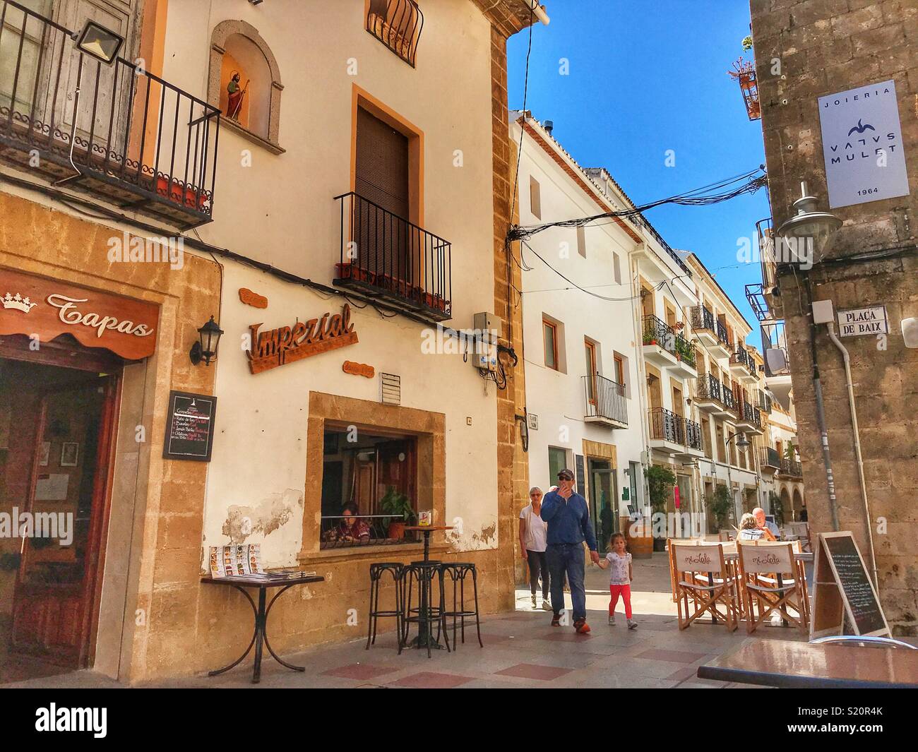 Street scene in the Old Town area of Javea / Xabia on the Costa Blanca, Spain - Smartphone Captured Stock Image